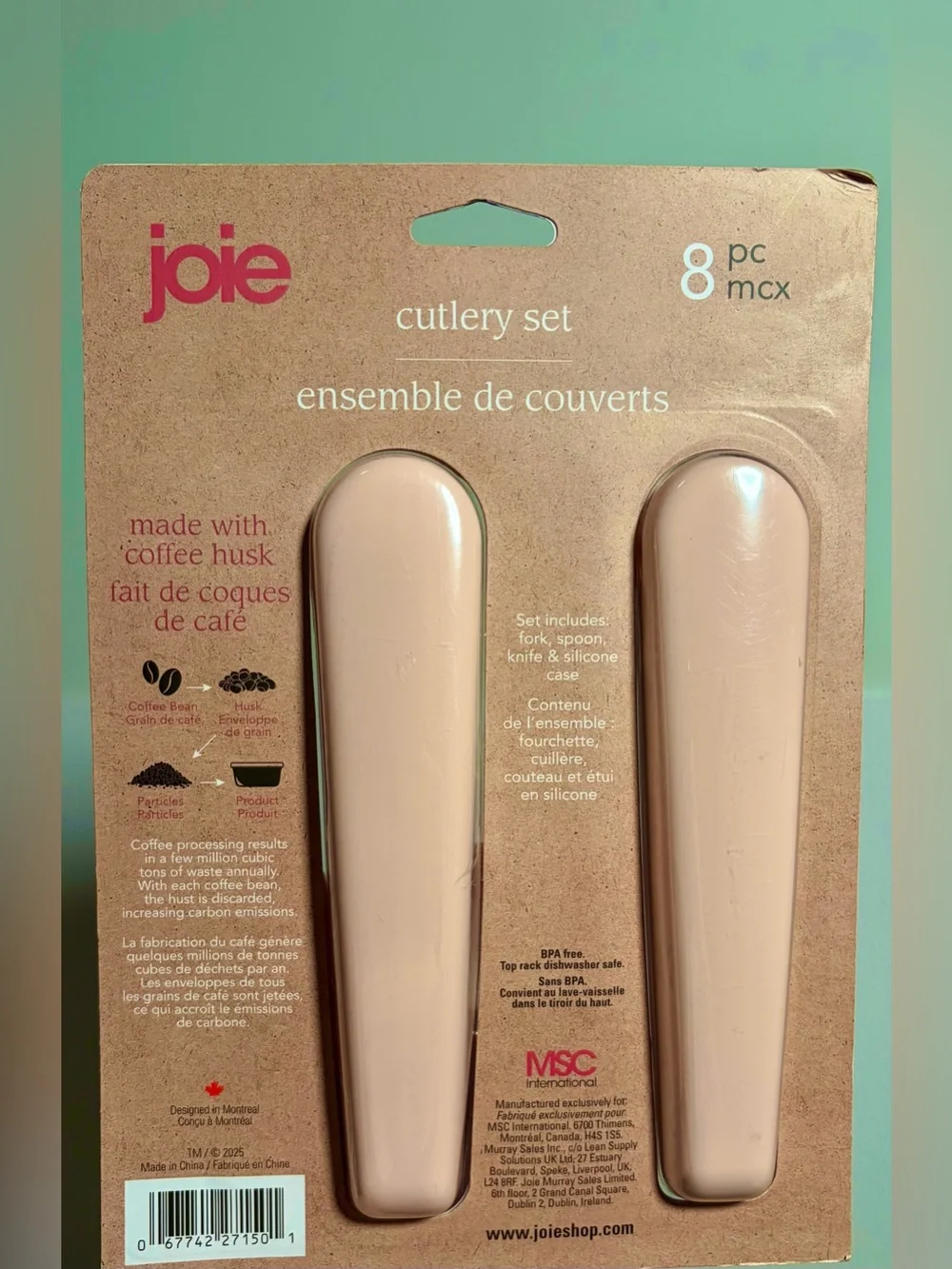 Recycled Coffee joie Pink Cutlery Set - 8pc Portable Flatware